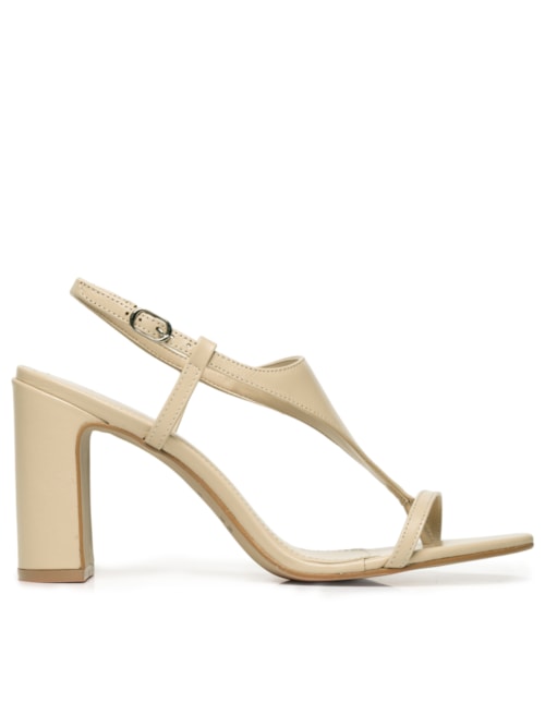 Sandália Feminina Em Couro Com Salto Bloco – Bege