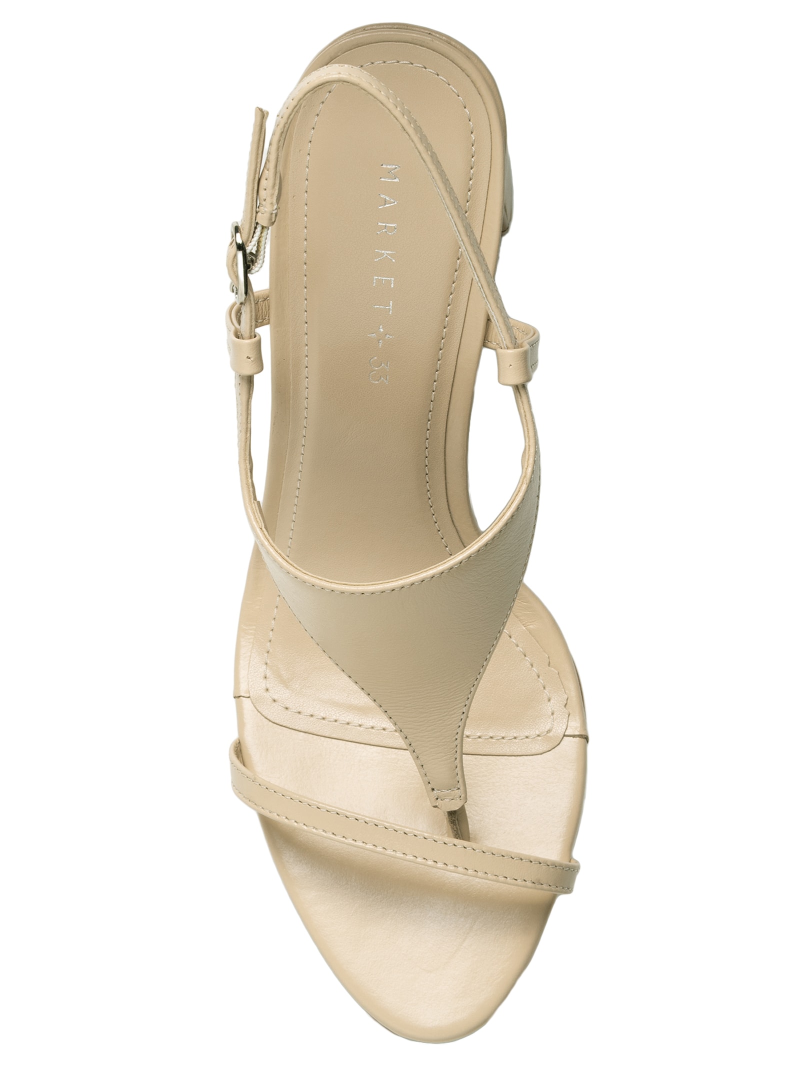 Sandália Feminina Em Couro Com Salto Bloco Bege Market 33