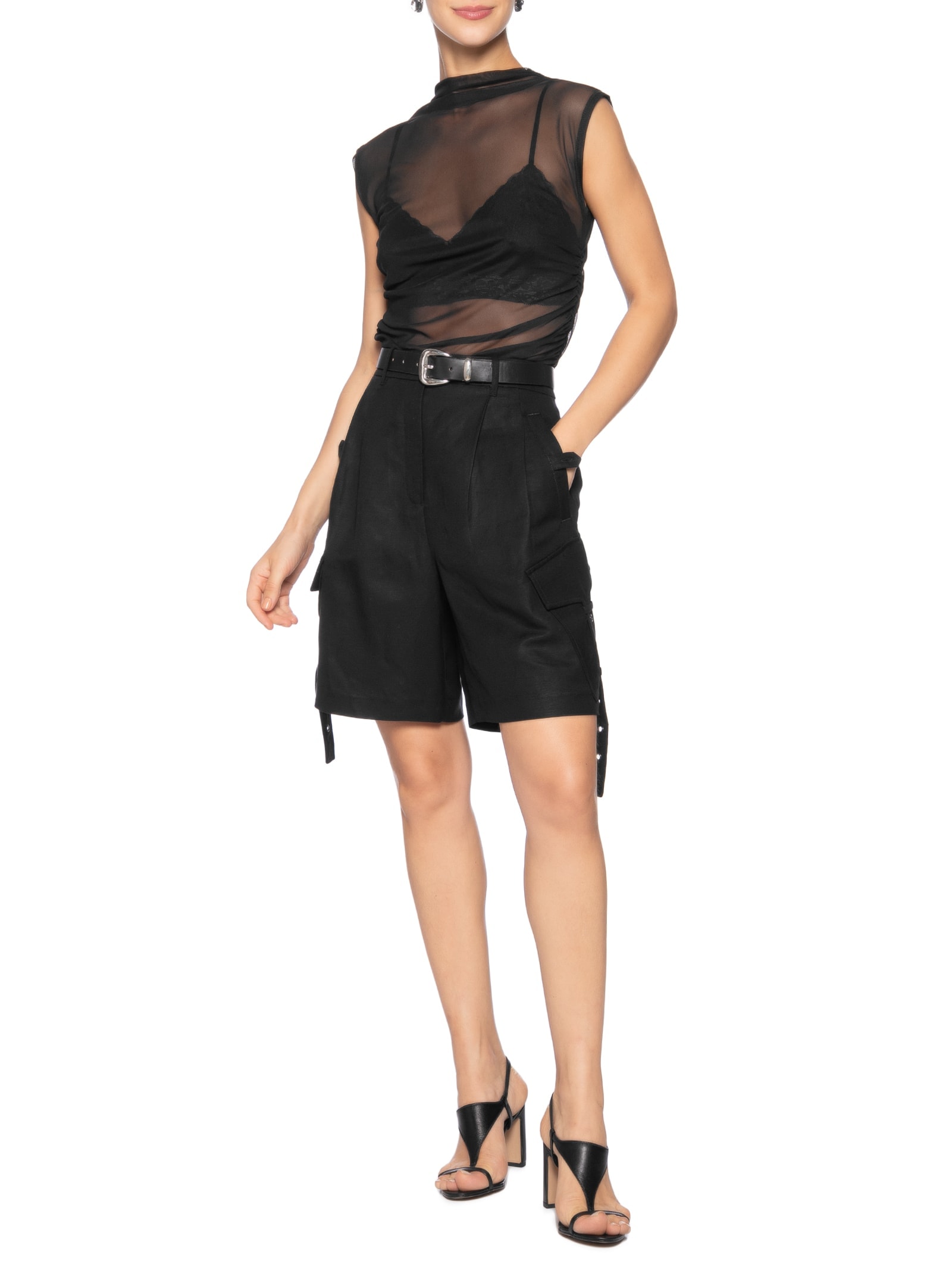 Sandália Feminina Em Couro Com Salto Bloco Preto Market 33