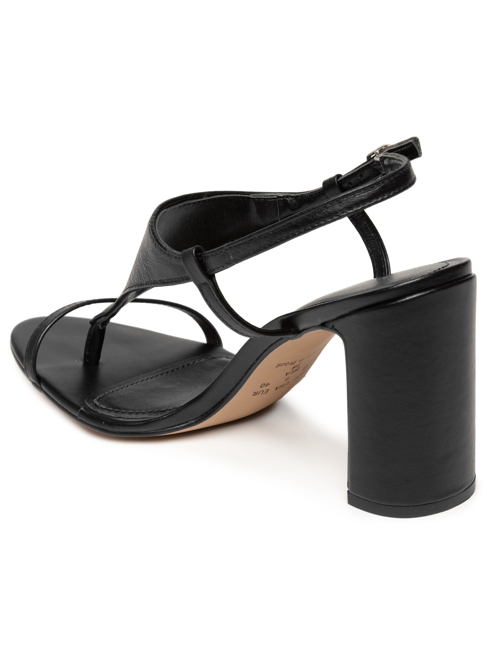 Sandália Feminina Em Couro Com Salto Bloco Preto Market 33