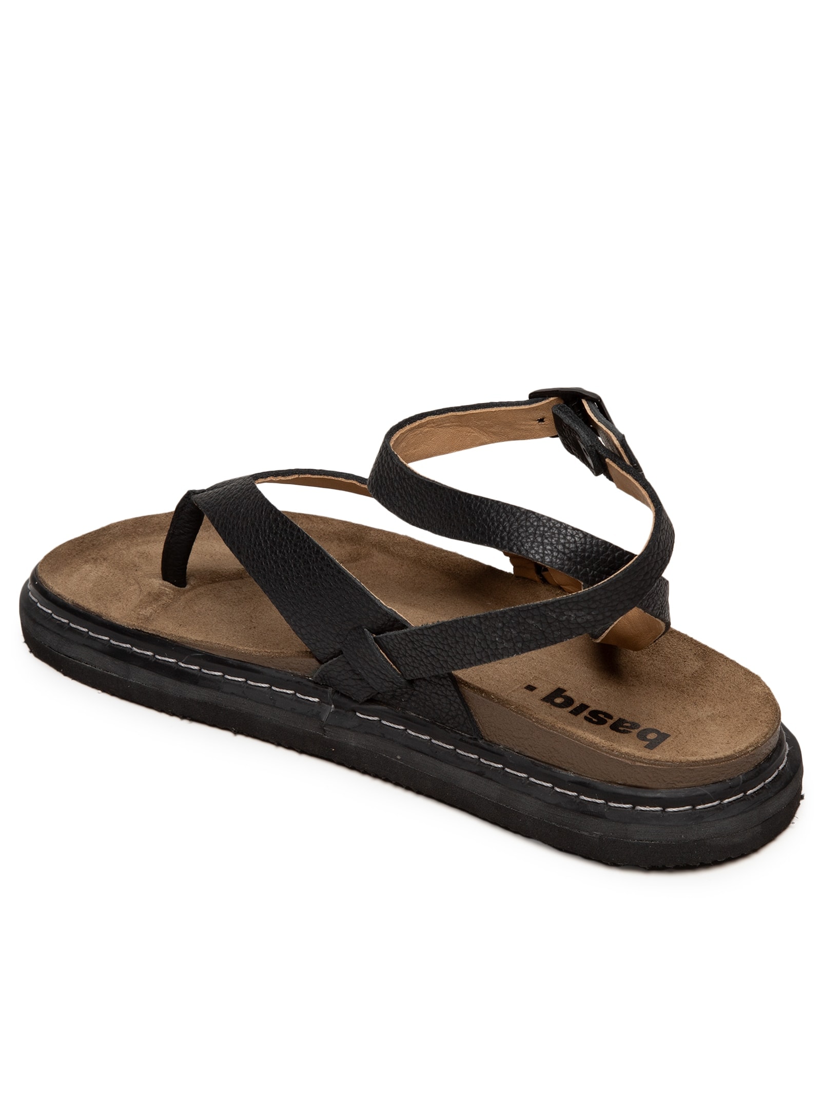 Sandália Feminina Em Couro Preto Basiq