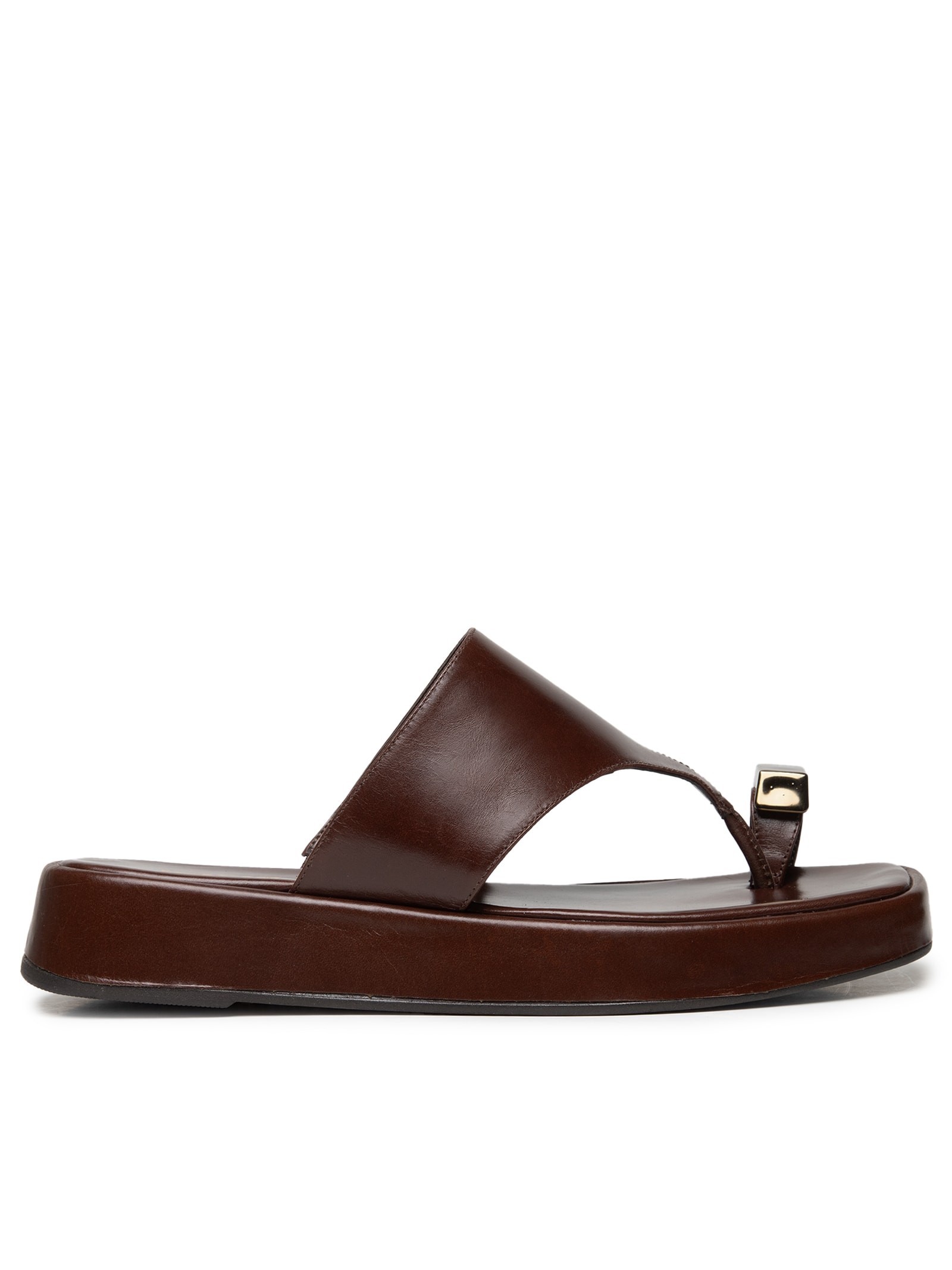 Sandália Feminina Flatform Couro de Dedo  Marrom Basiq