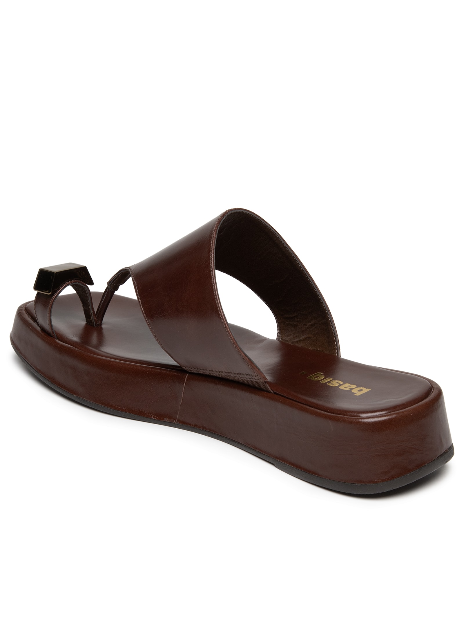 Sandália Feminina Flatform Couro de Dedo  Marrom Basiq