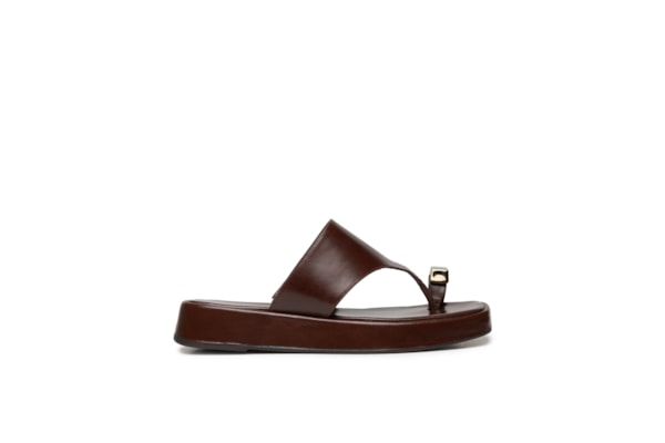 Sandália Feminina Flatform Couro de Dedo - Marrom