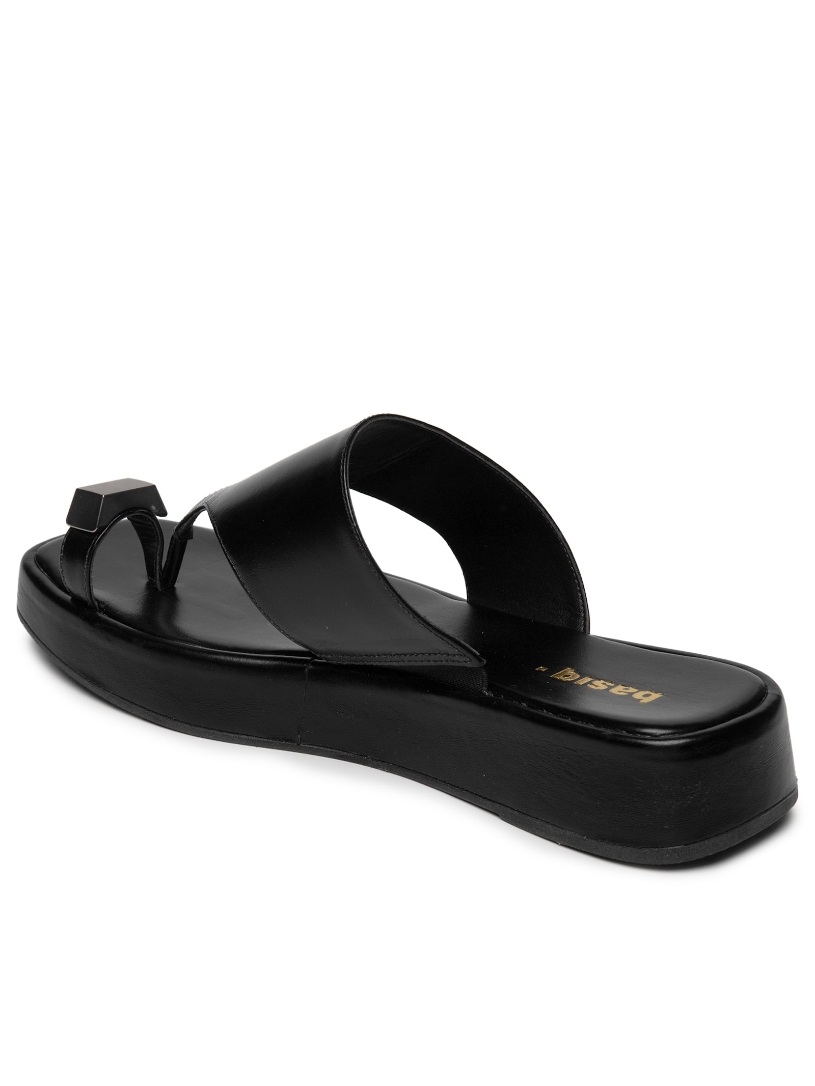 Sandália Feminina Flatform Couro De Dedo Preto Basiq