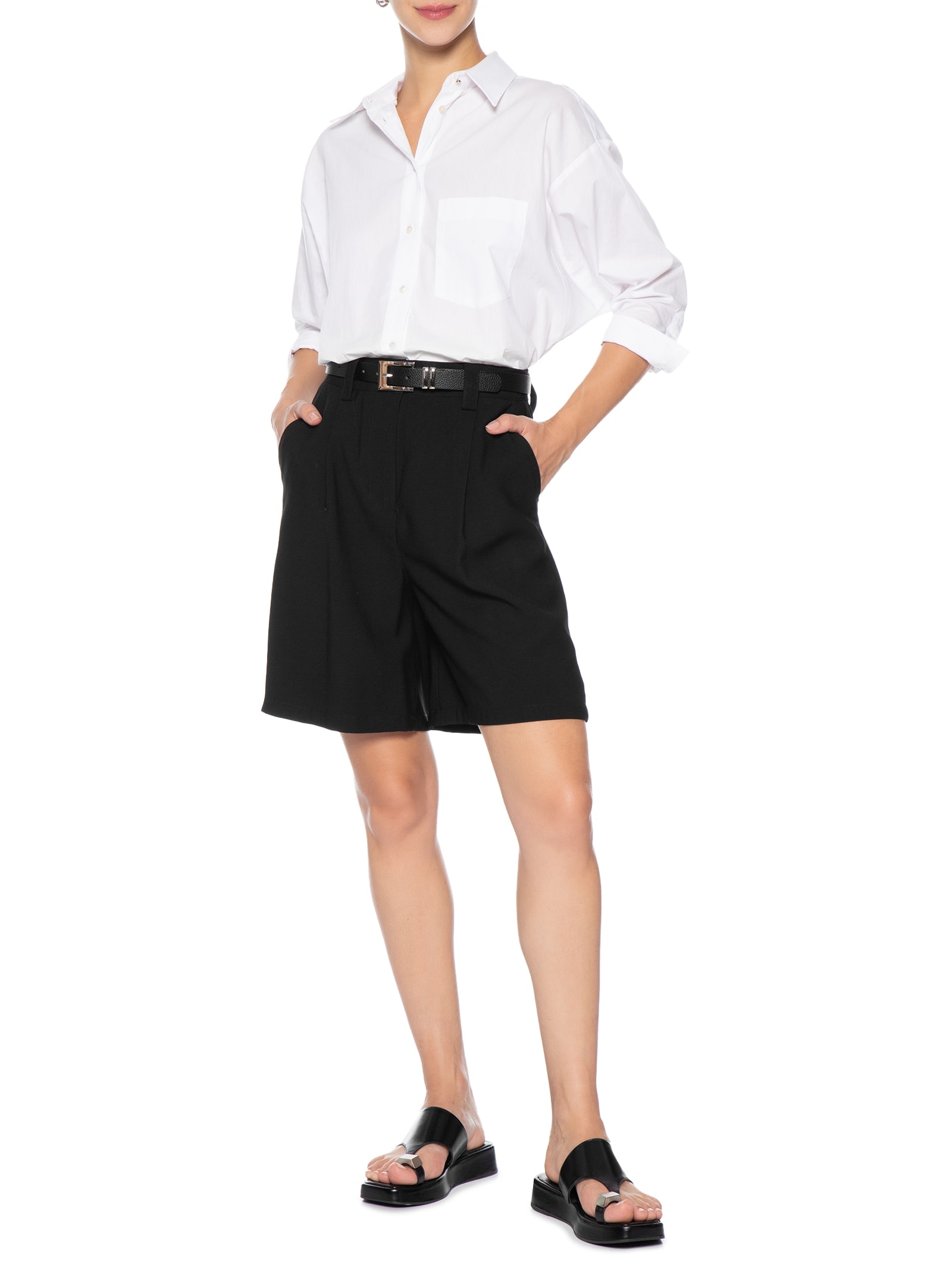 Sandália Feminina Flatform Couro De Dedo Preto Basiq