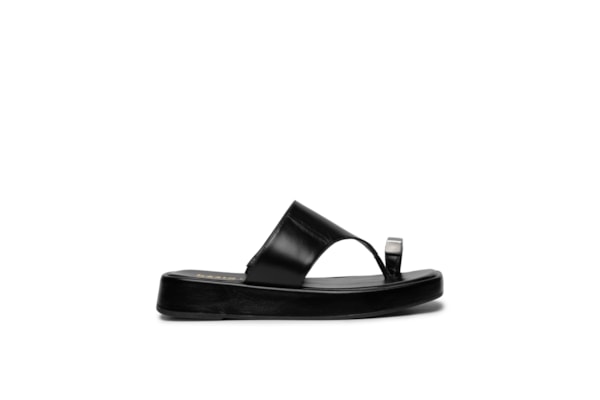 Sandália Feminina Flatform Couro De Dedo - Preto