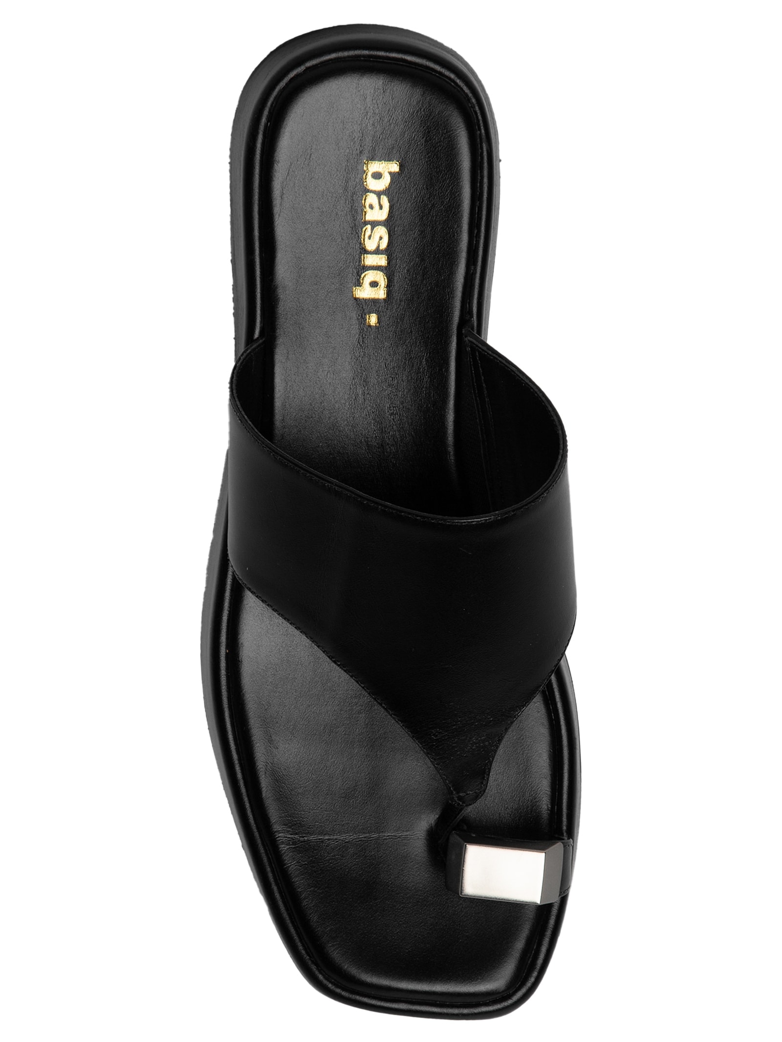 Sandália Feminina Flatform Couro De Dedo Preto Basiq