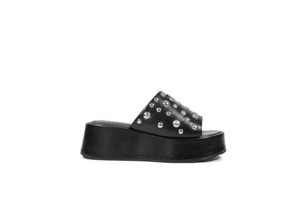 Sandália Feminina Flatform Couro - Preto