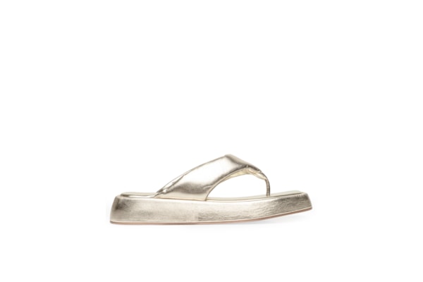 Sandália Feminina Flatform Metal Couro - Dourado