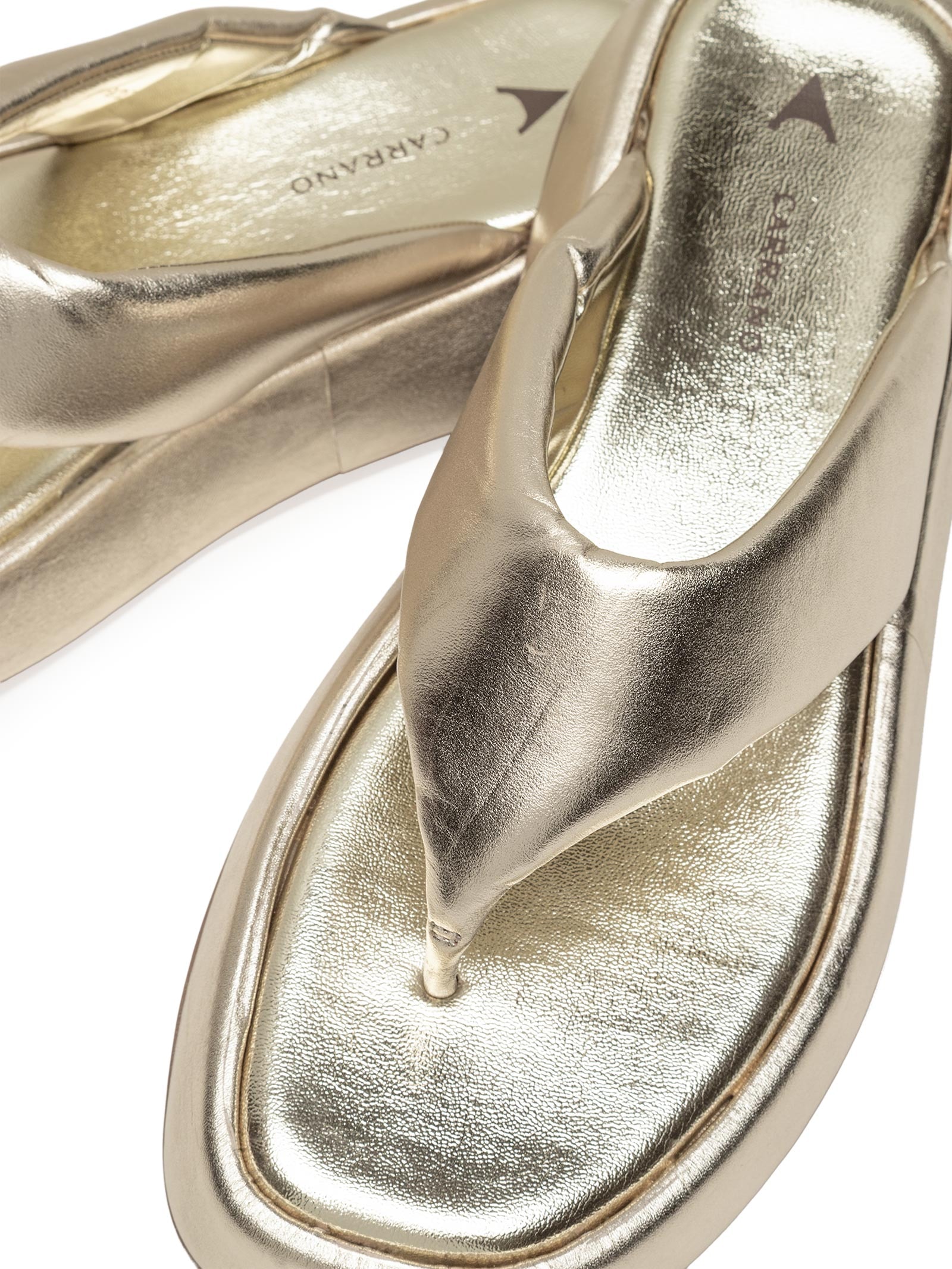 Sandália Feminina Flatform Metal Couro Dourado Carrano