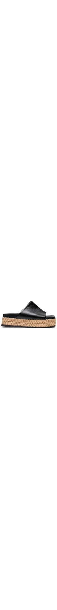 Sandália Feminina Flatform Quadrada Tira Couro - Preto