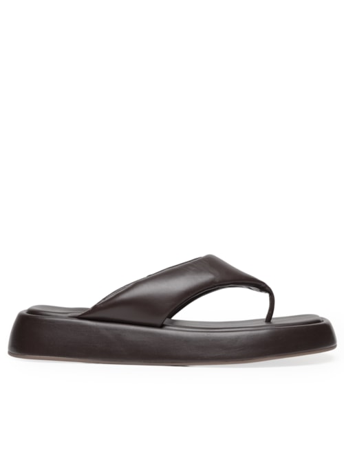 Sandália Feminina Flatform Thong Couro - Marrom
