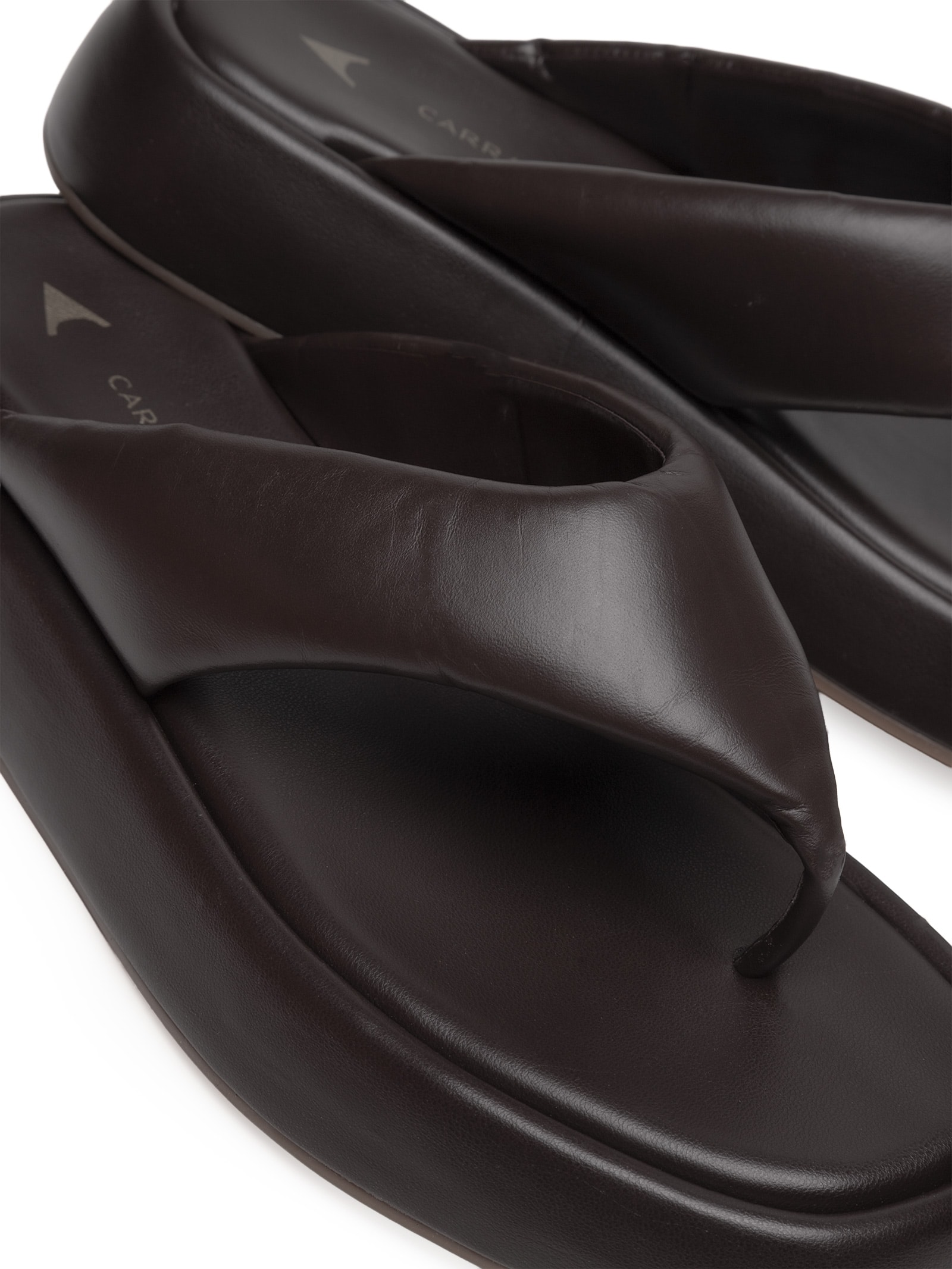 Sandália Feminina Flatform Thong Couro Marrom Carrano