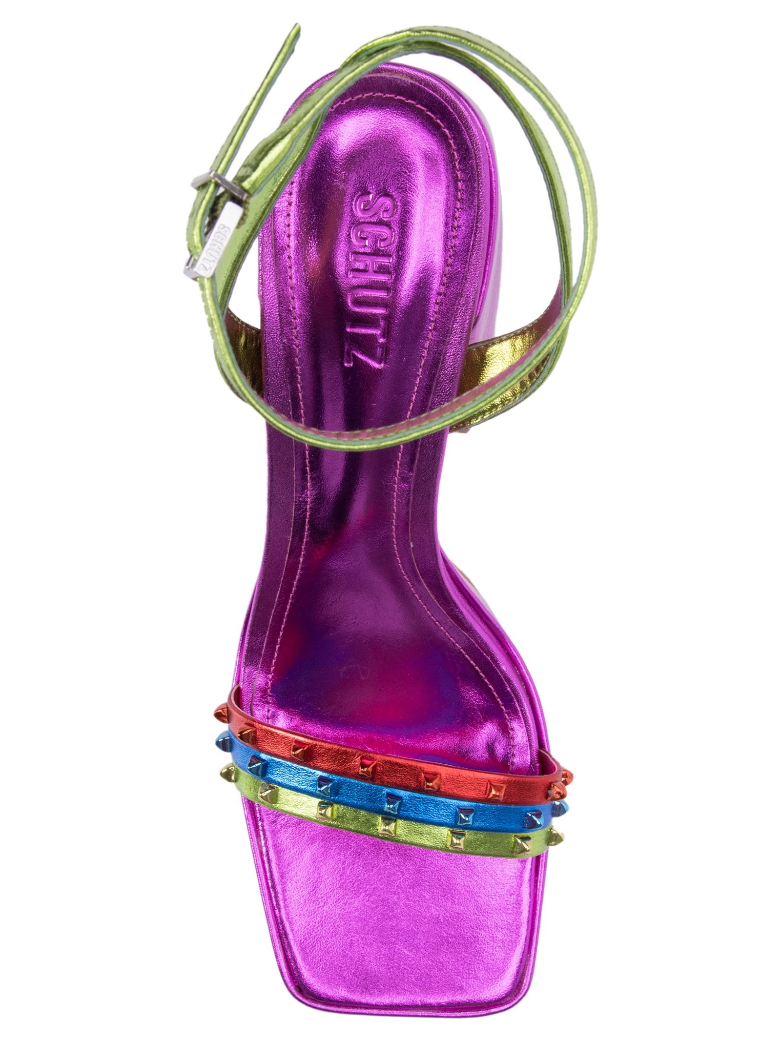 Sandália Feminina Meia Pata Couro Metalizado Roxo Schutz