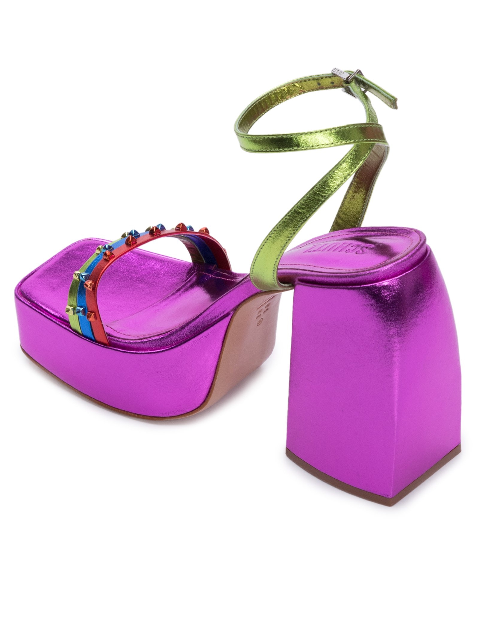 Sandália Feminina Meia Pata Couro Metalizado Roxo Schutz