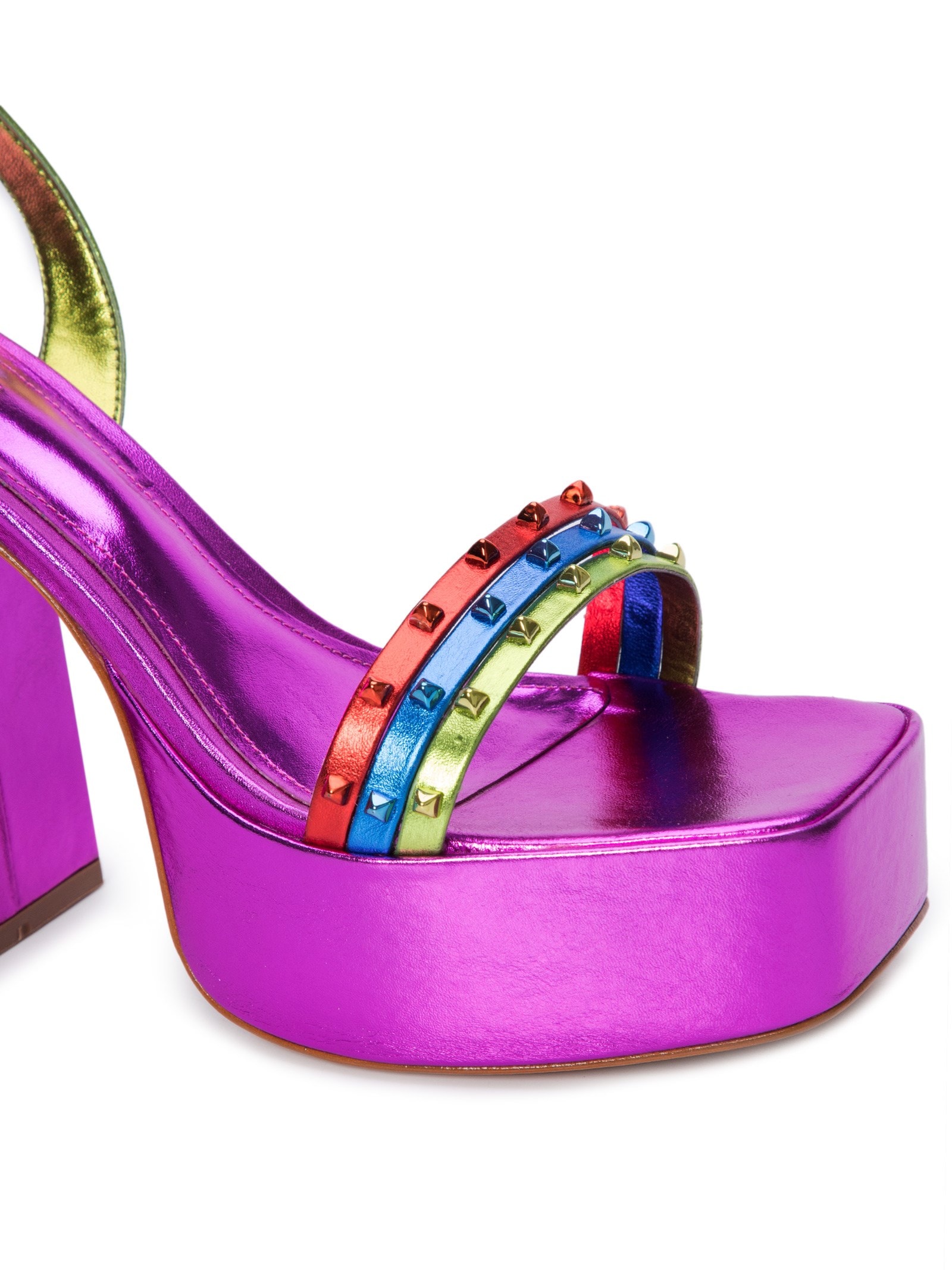 Sandália Feminina Meia Pata Couro Metalizado Roxo Schutz