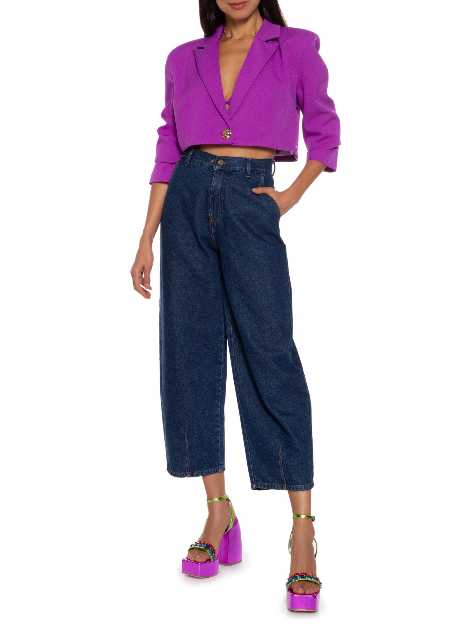 Sandália Feminina Meia Pata Couro Metalizado Roxo Schutz
