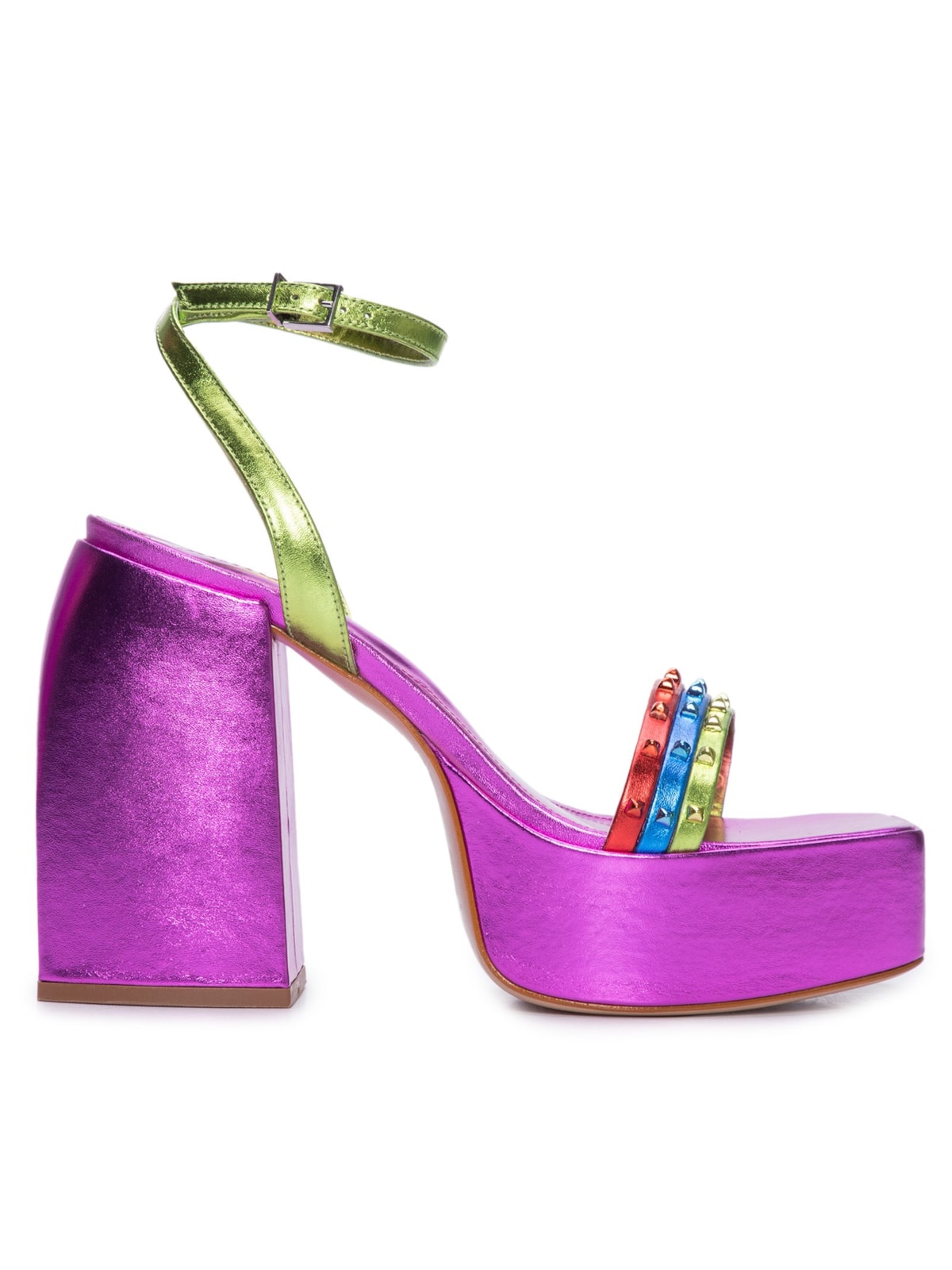 Vista 2 Sandália Feminina Meia Pata Couro Metalizado - Roxo ROSA ROSA