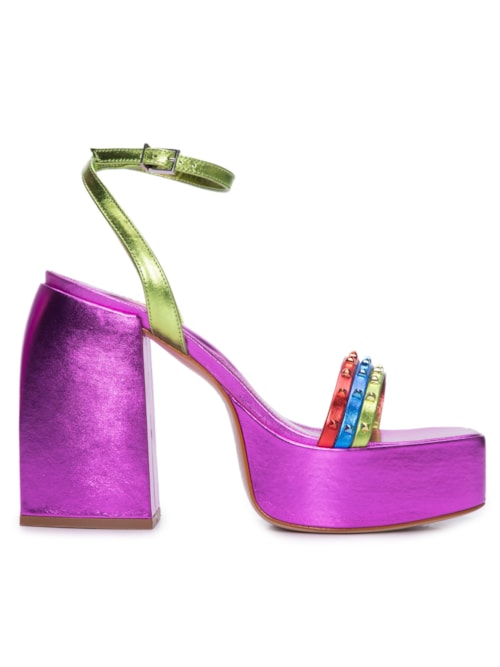 Sandália Feminina Meia Pata Couro Metalizado – Roxo