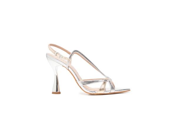 Sandália Feminina Metalizada Bicolor - Prata