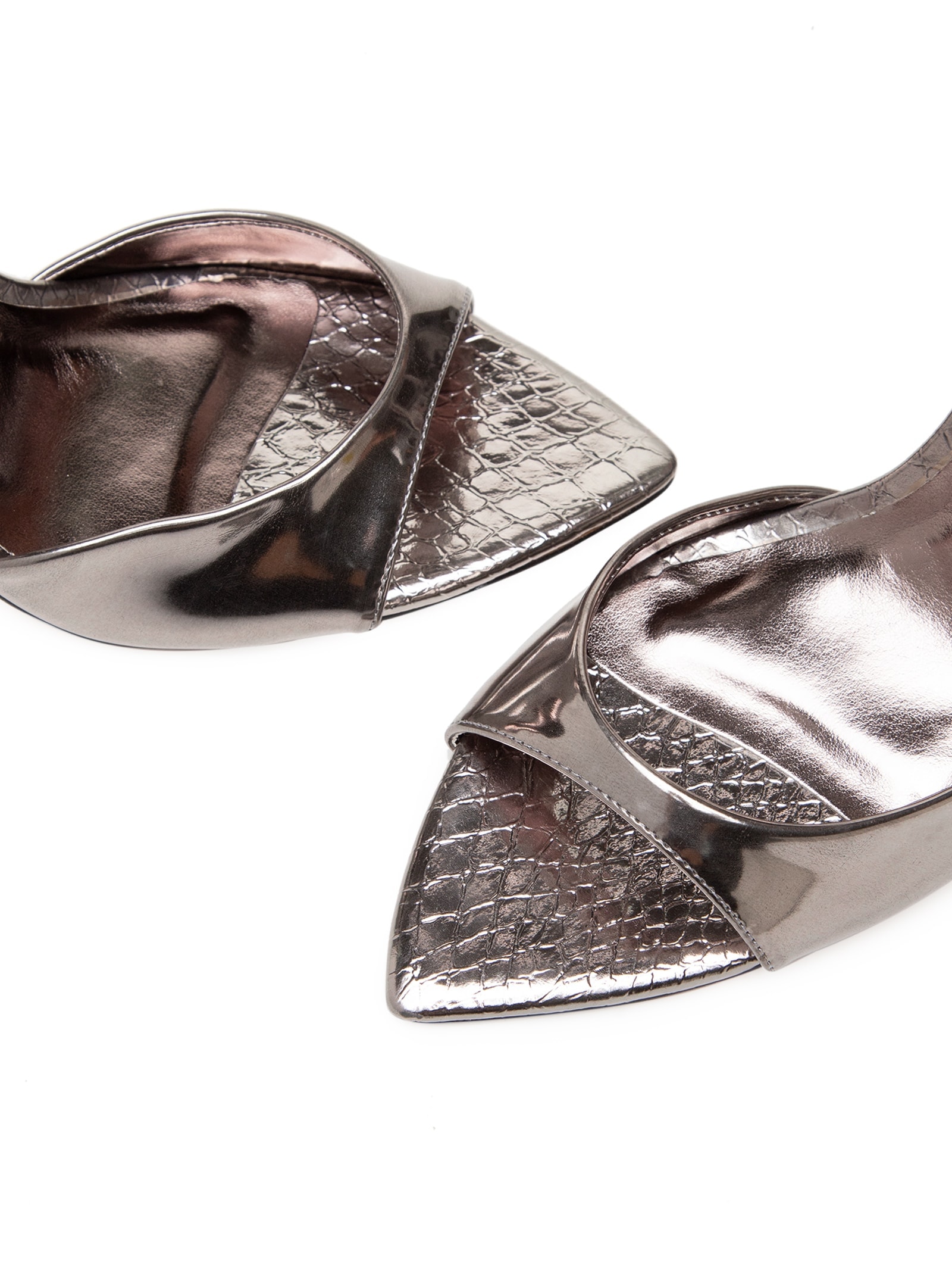 Sandália Feminina Metalizada Com Salto Prata Market 33