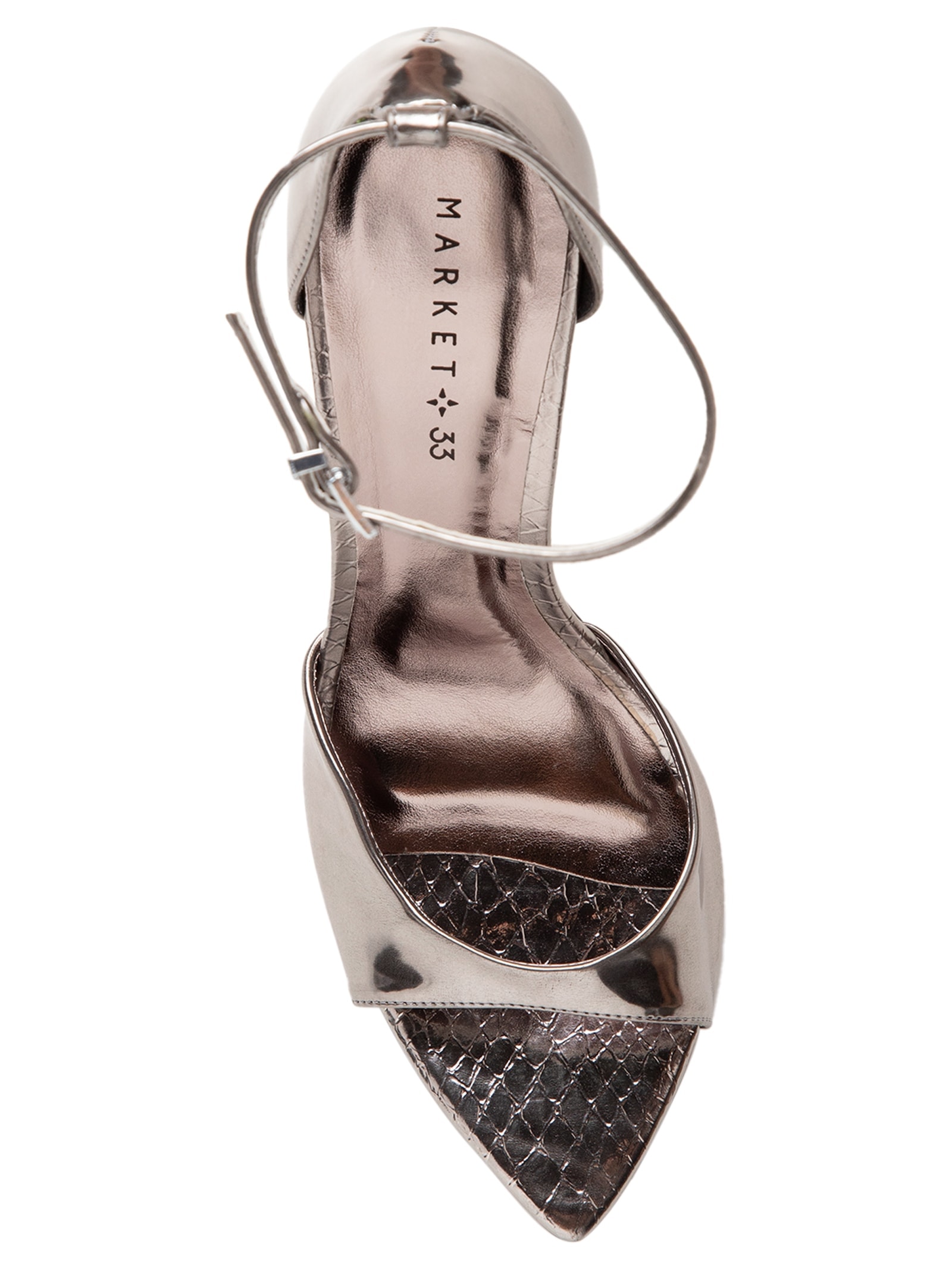 Sandália Feminina Metalizada Com Salto Prata Market 33