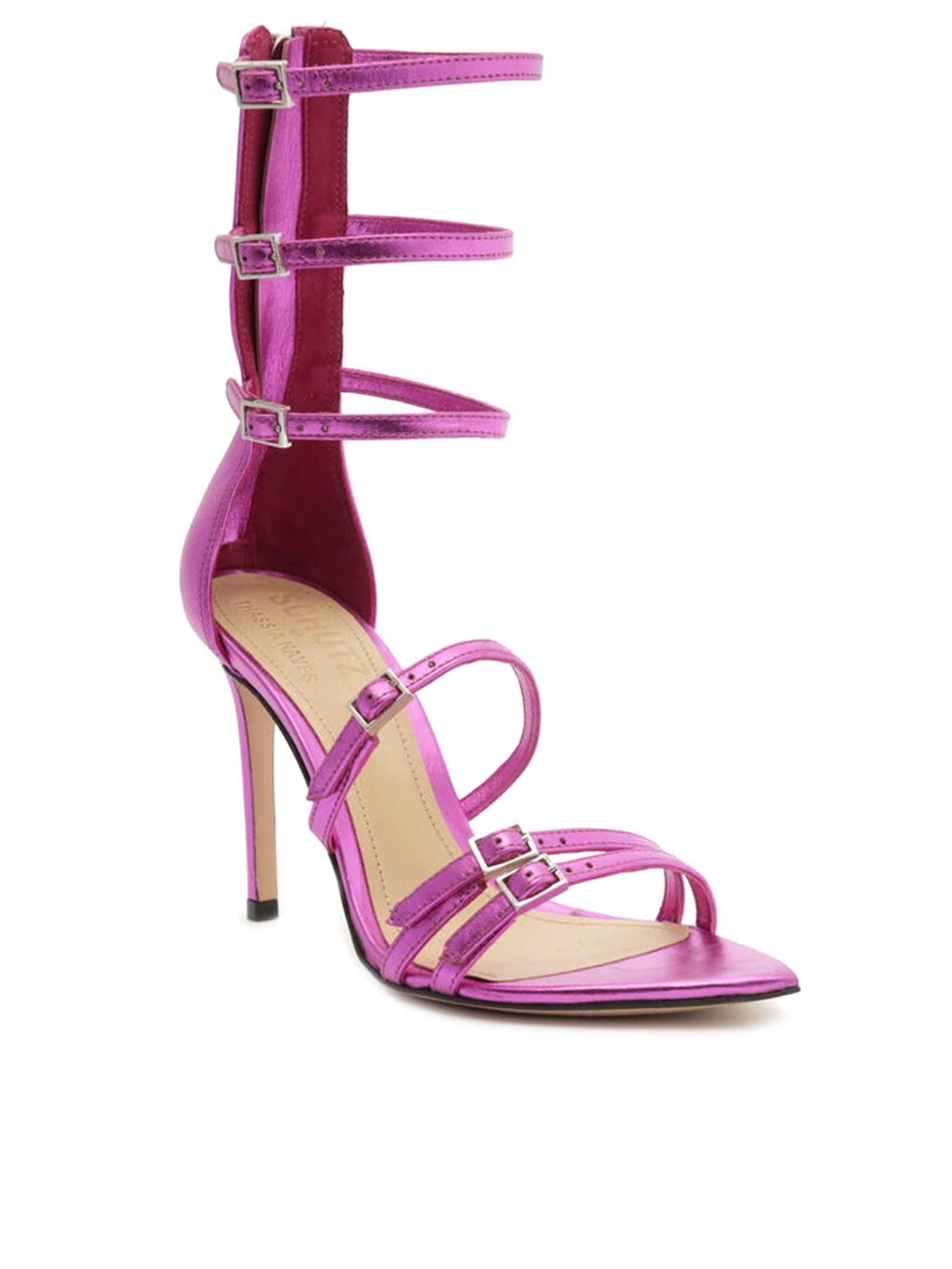 Schutz + Thássia Naves - Sandália Feminina Metalizada - Rosa