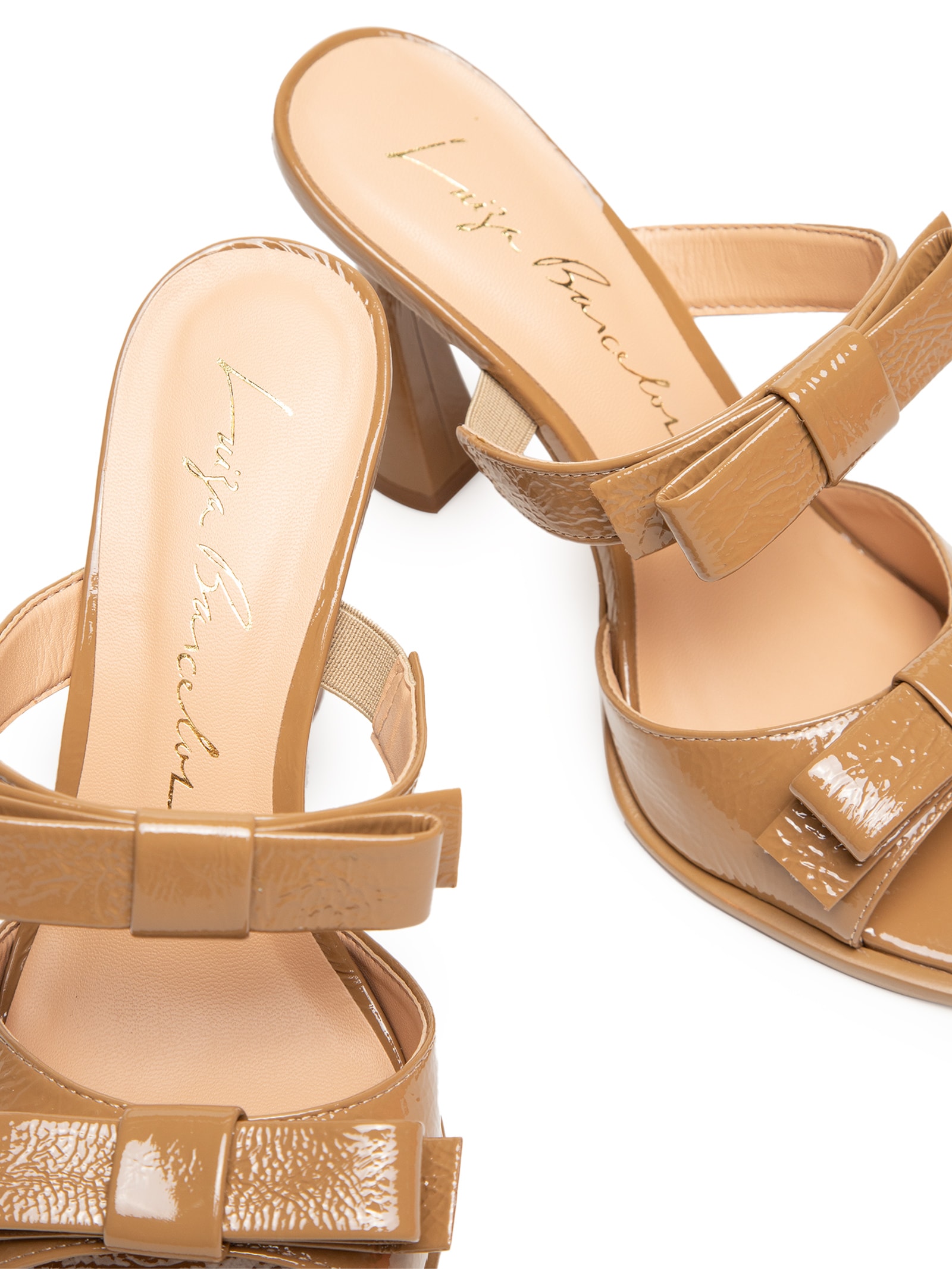 Sandália Feminina Mule Salto Alto Couro Com Laços Bege Luiza Barcelos