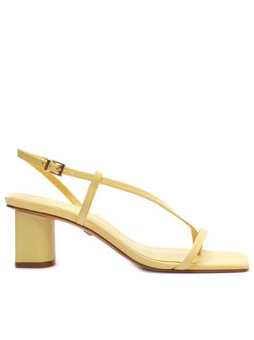 Sandália Feminina New Icon Salto Baixo Couro – Amarelo