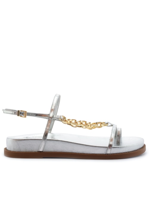 Sandália Feminina Papete Chain Ornamental – Prata