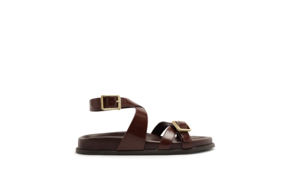 Sandália Feminina Papete Couro Fivelas - Vermelho