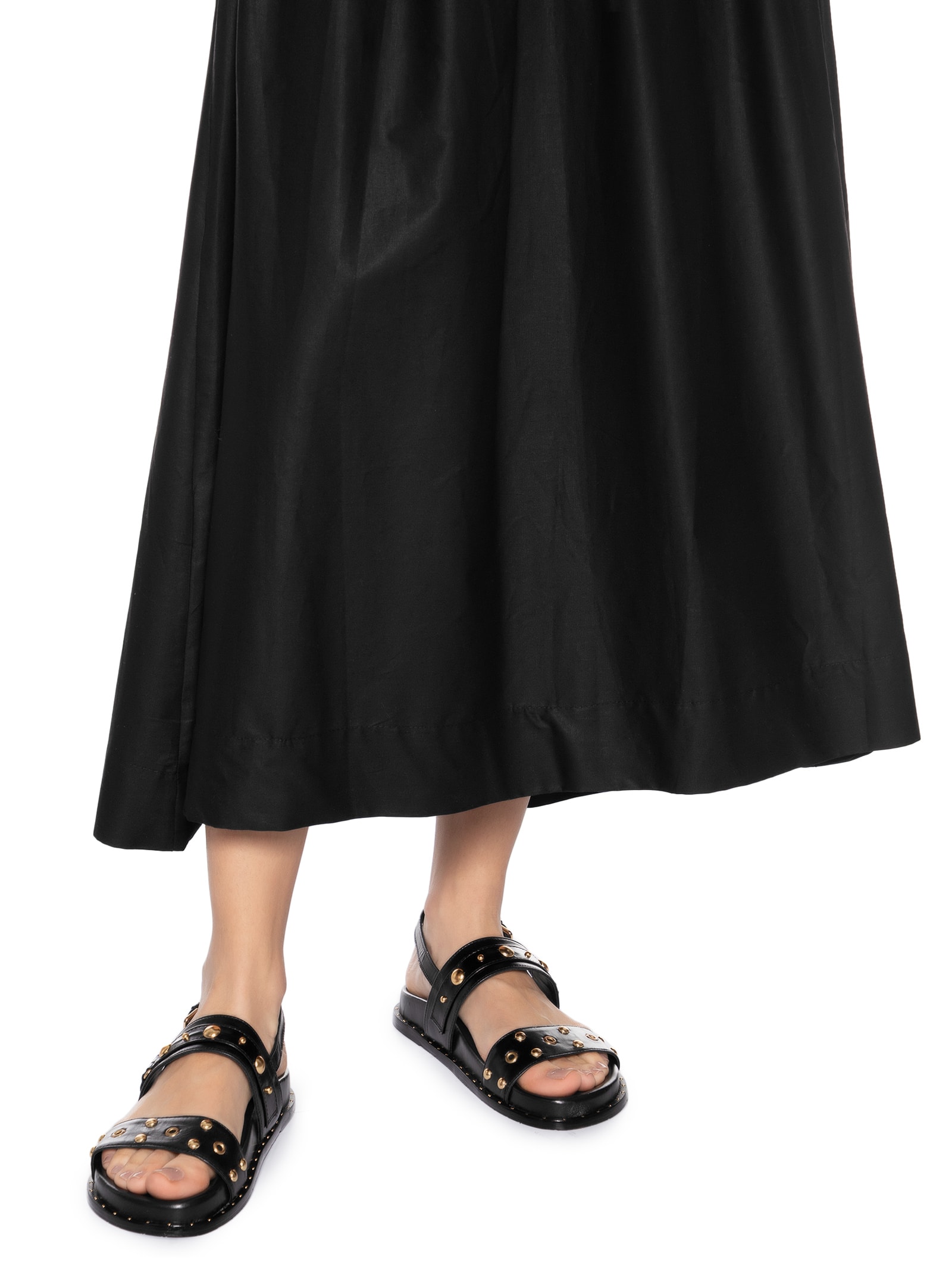 Sandália Feminina Papete Couro Metais Boho Preto Arezzo