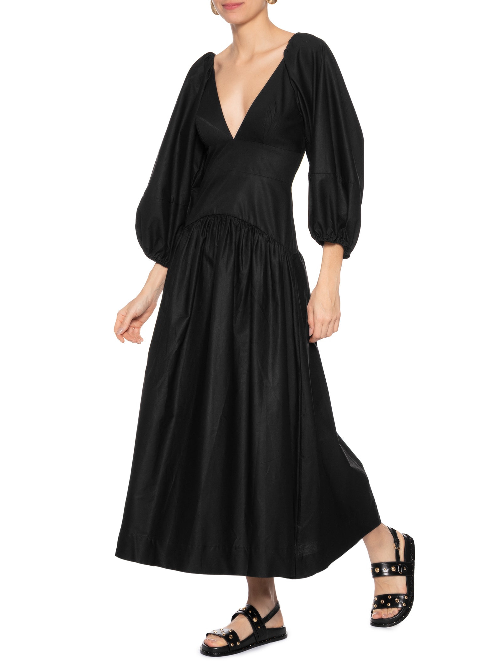 Sandália Feminina Papete Couro Metais Boho Preto Arezzo