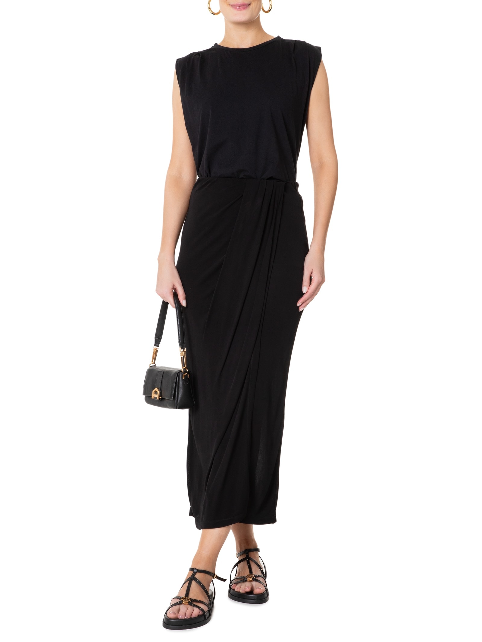 Sandália Feminina Papete Couro Tiras Rebites Preto Arezzo