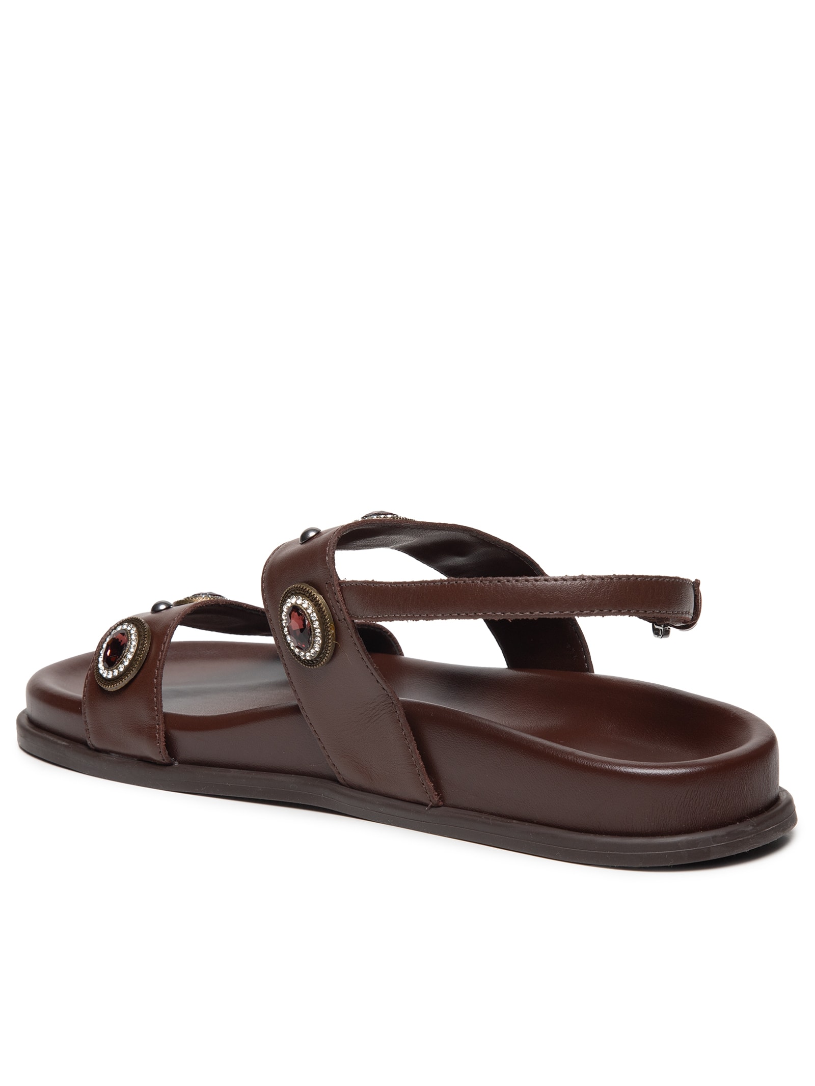 Sandália Feminina Papete Escuro Couro Pedrarias Marrom Arezzo