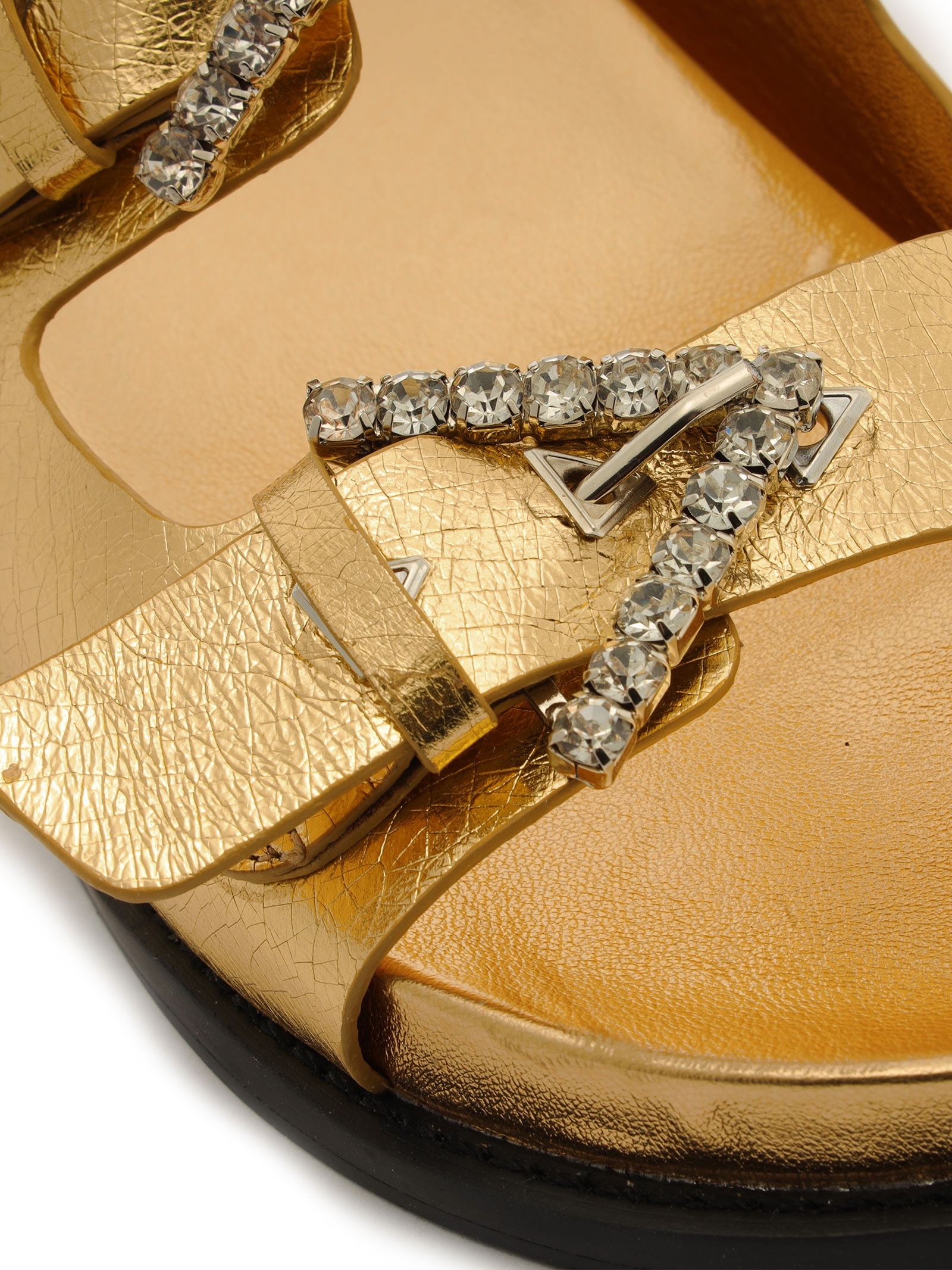 Sandália Feminina Papete Fivela Couro Schutz Dourado