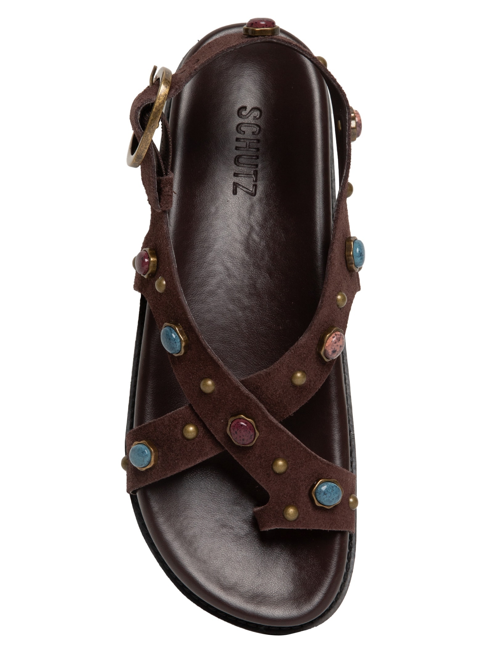 Sandália Feminina Papete Pedras Marrom Schutz