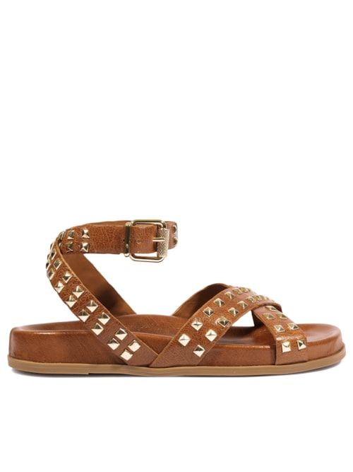 Sandália Feminina Papete Studs Carolla Couro - Marrom