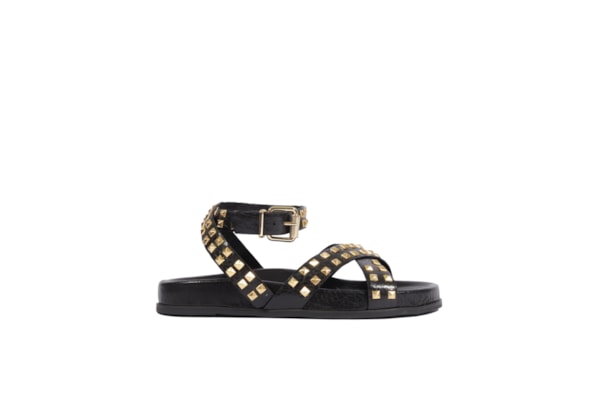 Sandália Feminina Papete Studs Carolla Couro - Preto