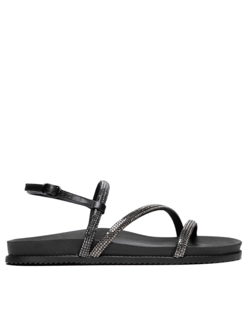 Sandália Feminina Papete Três Tiras Glam - Preto