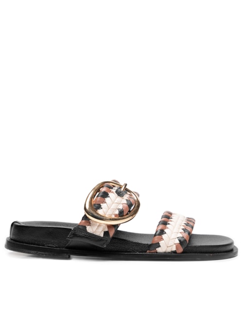 Sandália Feminina Papete Tressê Fivela – Preto
