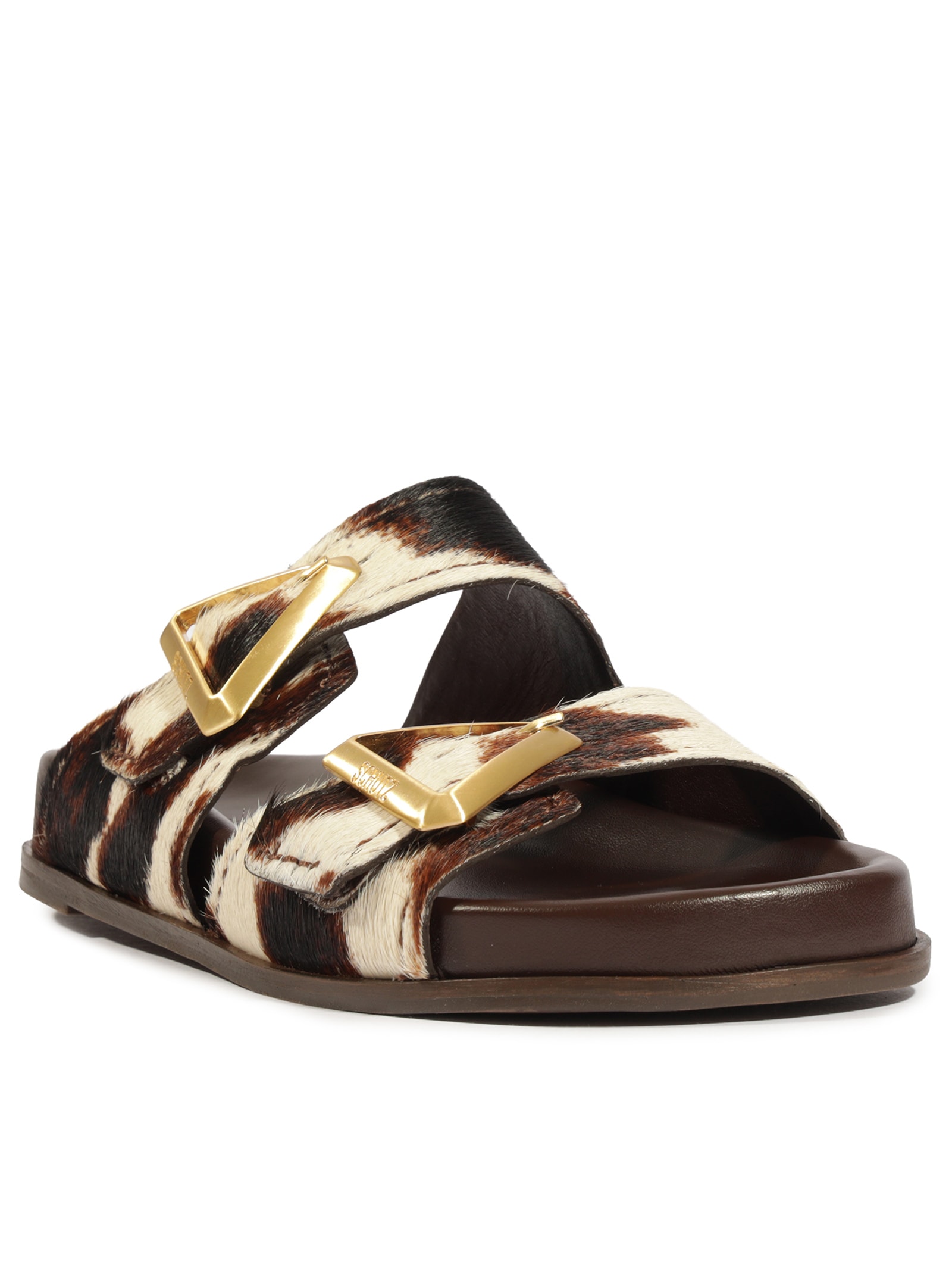 Sandália Feminina Papete Triangle Couro Animal Print Schutz