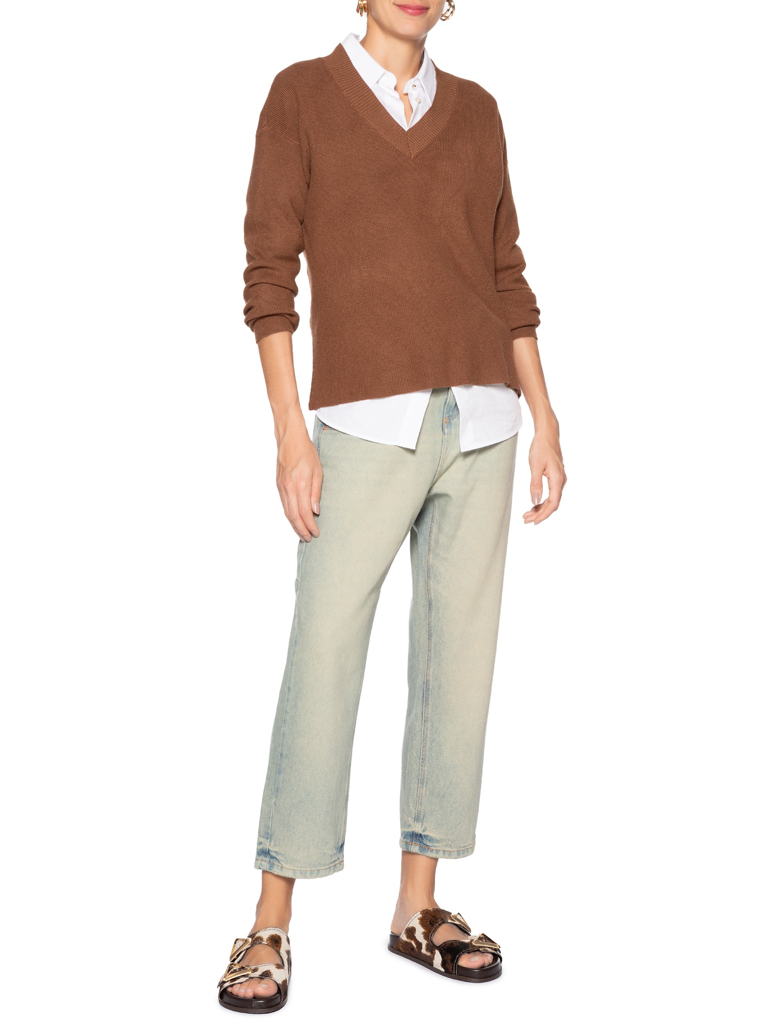 Sandália Feminina Papete Triangle Couro Animal Print Schutz