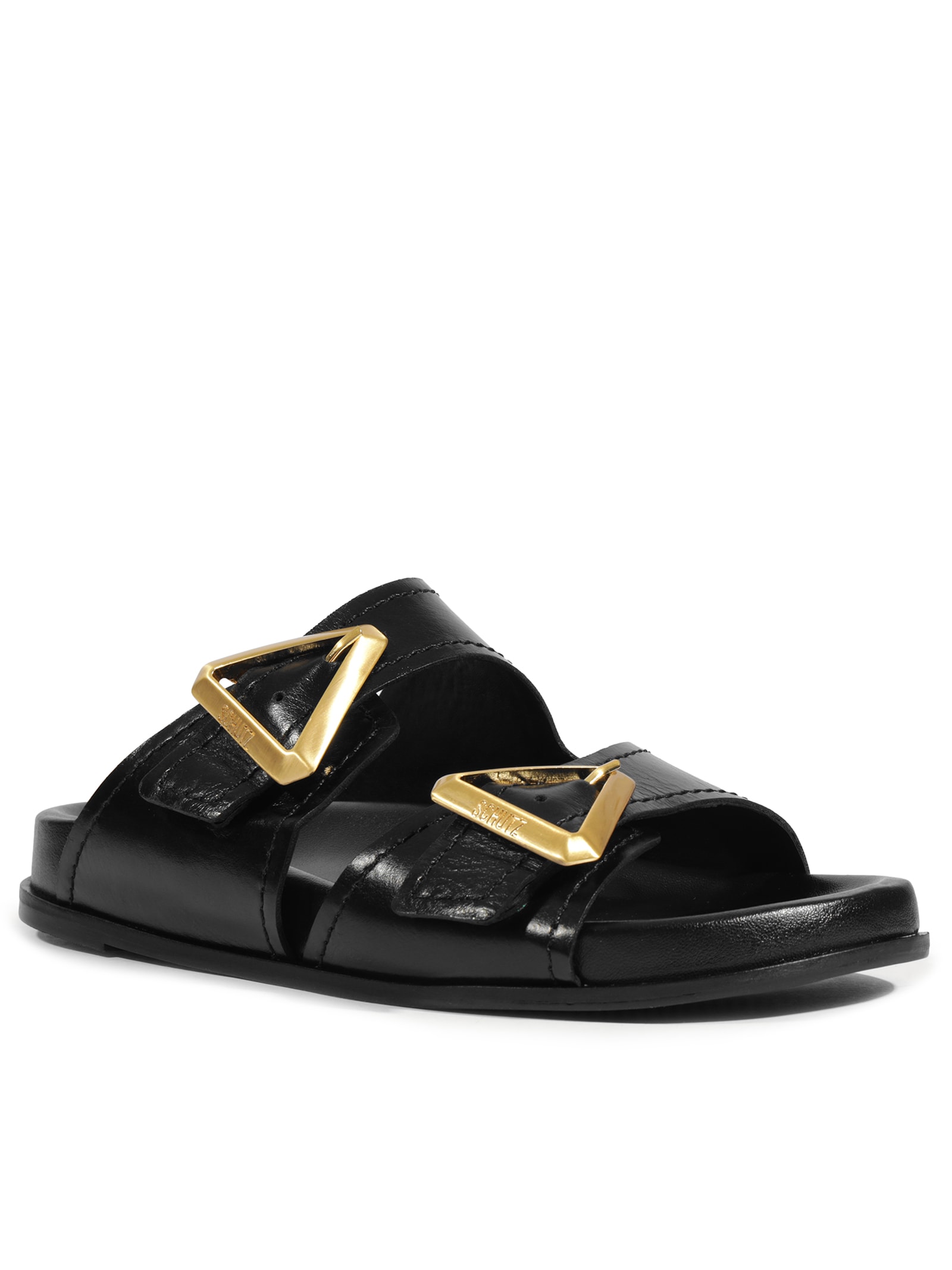 Sandália Feminina Papete Triangle Couro Preto Schutz