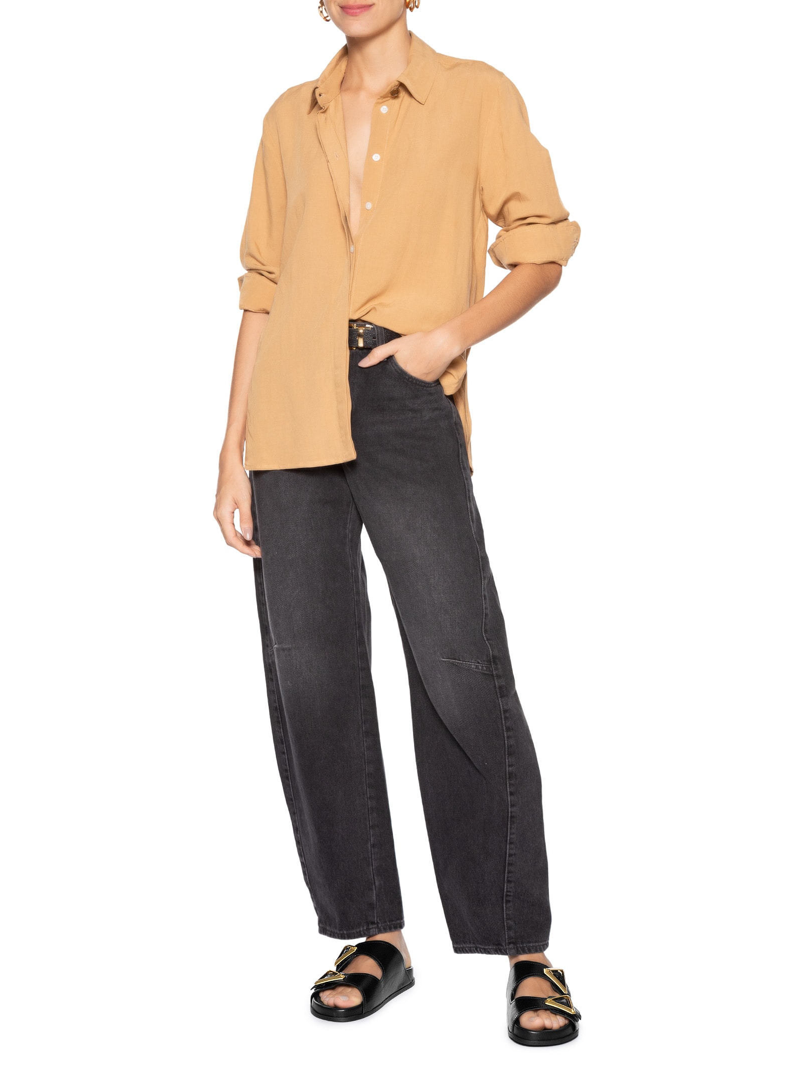 Sandália Feminina Papete Triangle Couro Preto Schutz