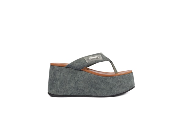 Sandália Feminina Plataforma Bico Redondo Denim - Verde