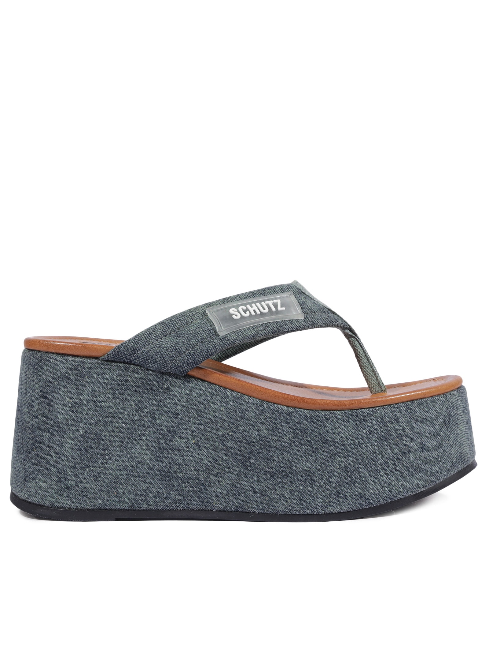 Sandália Feminina Plataforma Bico Redondo Denim Verde Schutz