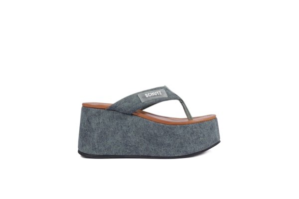 Sandália Feminina Plataforma Bico Redondo Denim - Verde