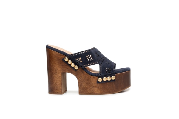 Sandália Feminina Plataforma Camurça - Azul